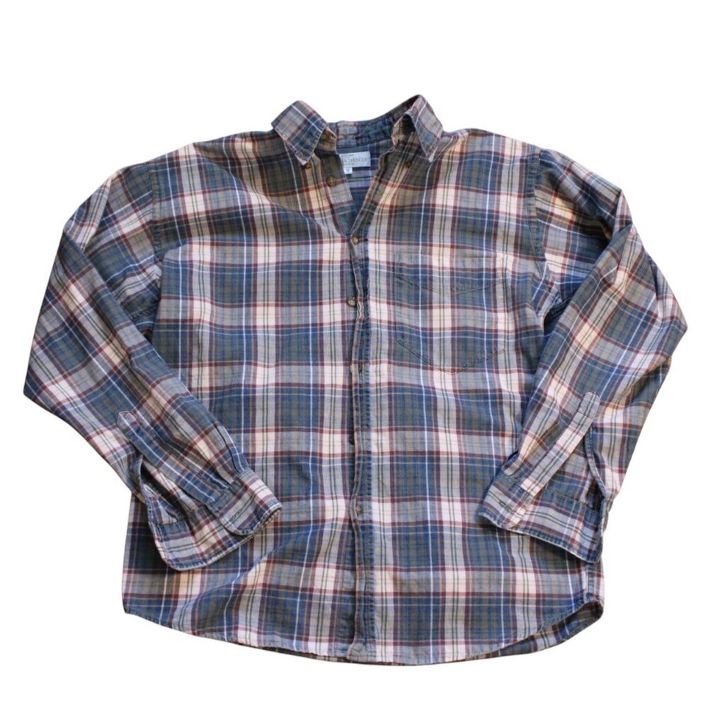 St Michael Marks & Spencer Mens Blue White Plaid Button Down Shirt Cotton Medium